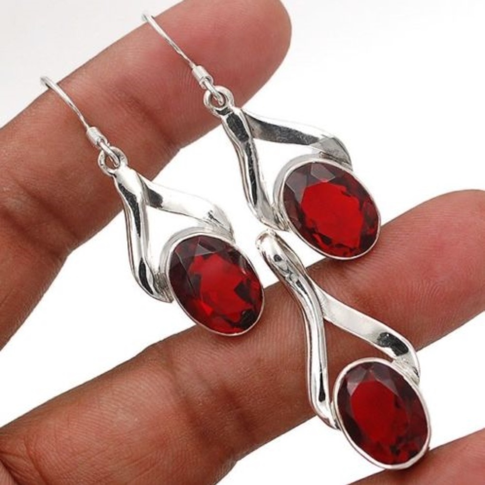 20CT Fire Garnet 925 Silver Earrings and Pendant